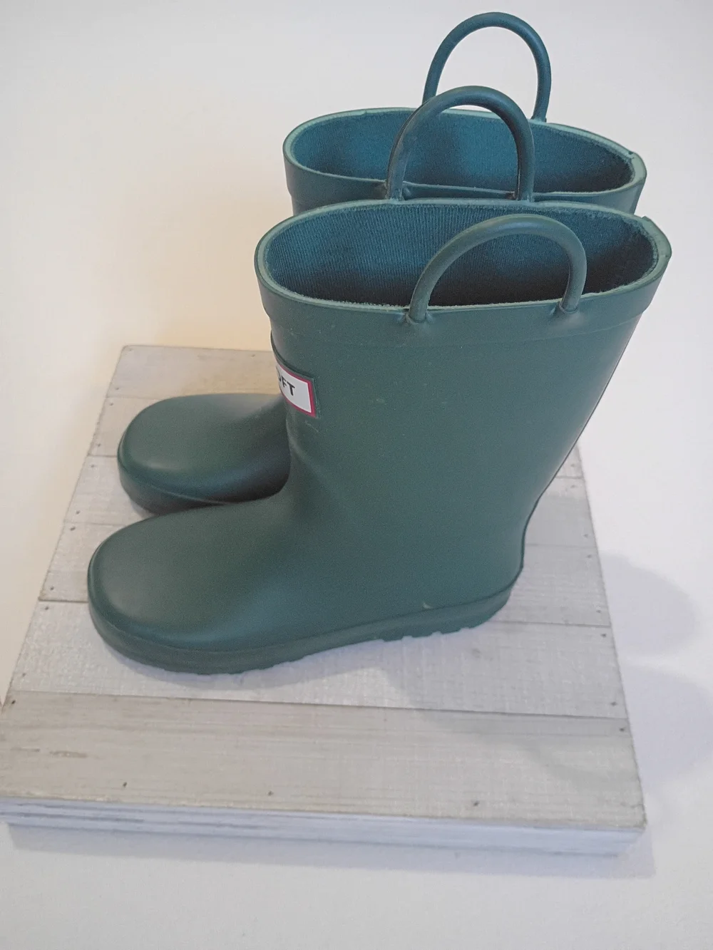 Kids My Soft Size 2 Waterproof Green Rain Boots with Easy Pull Handles